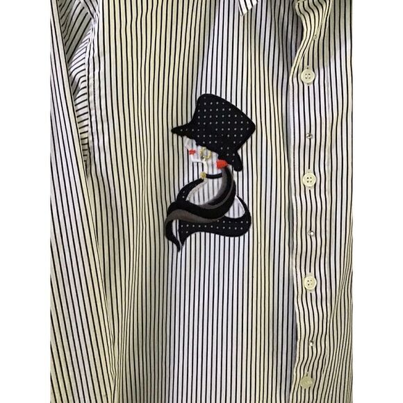 Get Lucky Blouse Embroidered Fashion Hat Deco Striped Button Down Size 14.5 - Picture 4 of 5